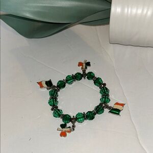 St Patrick Irish ☘️ Green Beaded Bracelet with Flag Charms